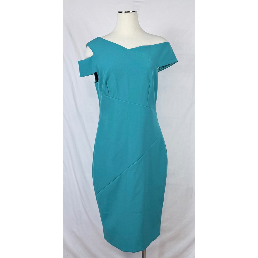 Ted Baker London Sheath Dress 8 Teal Blue Asymmetric Professional Modern Office